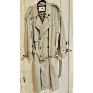 London Fog Mens 46R VTG Taupe Double Breasted Trench Rain Coat Removable Liner